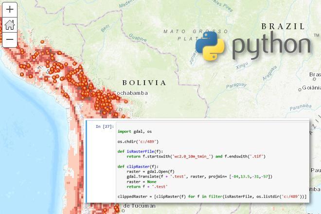python code superimposed on a map